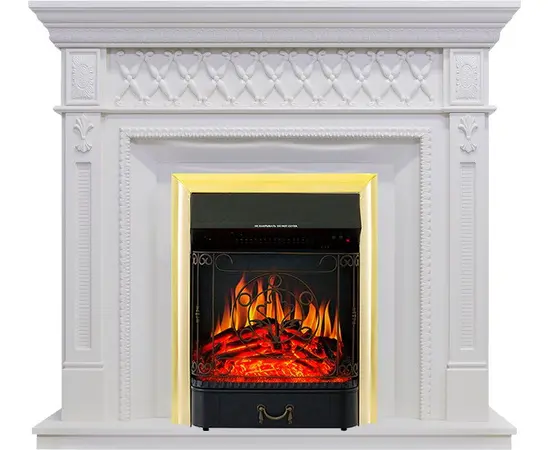 Каминокомплект Royal Flame Alexandria Белый дуб с очагом Majestic FX Brass