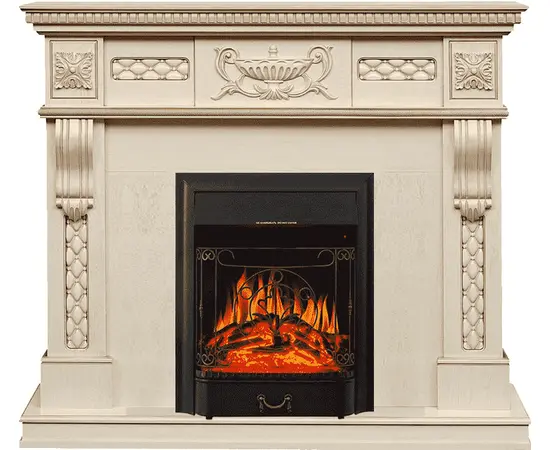 Каминокомплект Royal Flame Corsica Слоновая кость с патиной с очагом Majestic FX Black Каминокомплект Royal Flame Corsica Слоновая кость с патиной с очагом Majestic FX Black