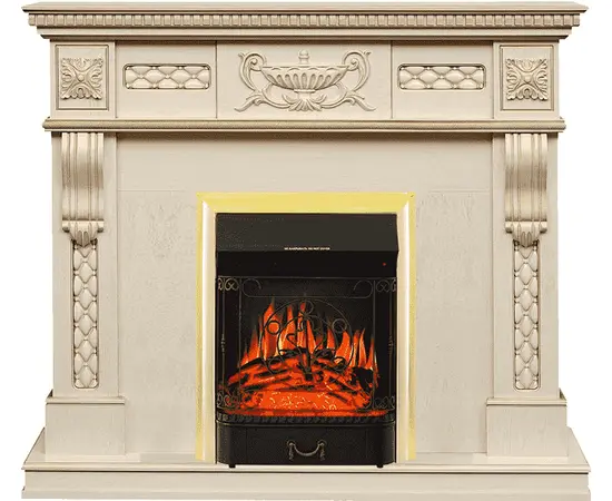 Каминокомплект Royal Flame Corsica Слоновая кость с патиной с очагом Majestic FX Brass Каминокомплект Royal Flame Corsica Слоновая кость с патиной с очагом Majestic FX Brass