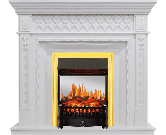 Каминокомплект Royal Flame Alexandria Белый дуб с очагом Fobos FX M Brass