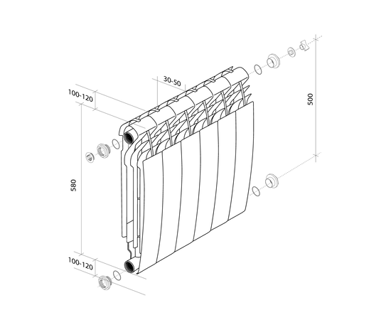 Royal Thermo Biliner Alum 500 Silver Satin х12, Количество секций вариация радиаторы: 12, - 4