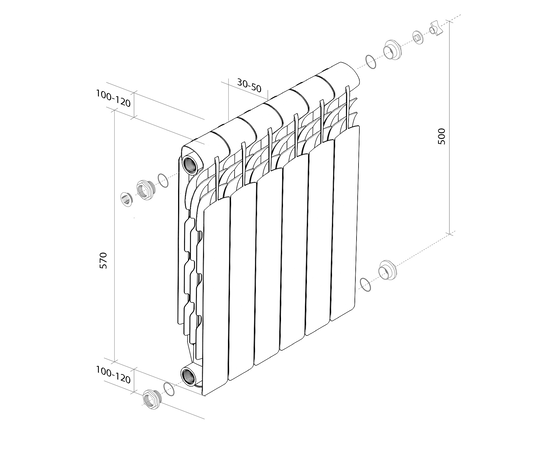 Royal Thermo Revolution 500 2.0 x4, Количество секций вариация радиаторы: 4, Межосевое расстояние (мм): 500, - 6