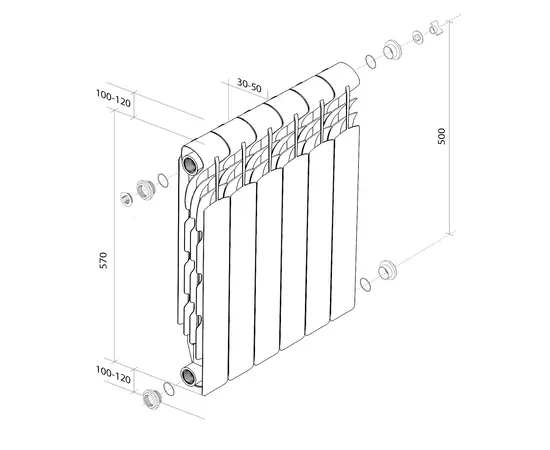 Royal Thermo Revolution 500 2.0 x4, Количество секций (шт): 4, Межосевое расстояние (мм): 500, - 6
