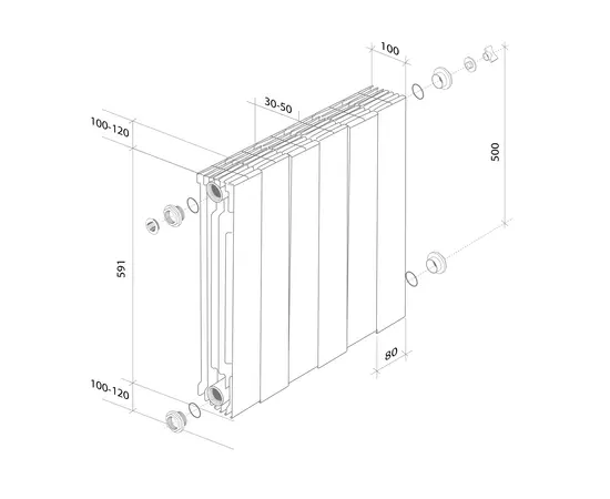 Royal Thermo PianoForte 500/Bianco Traffico x10, Количество секций (шт): 10, Межосевое расстояние (мм): 500, Подключение: Боковое, - 4