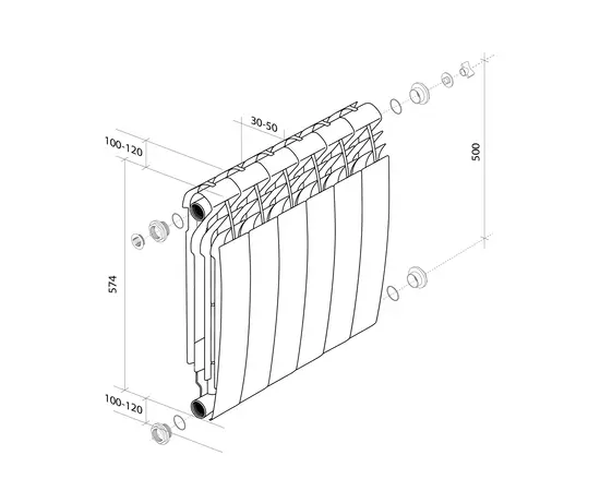 Royal Thermo BiLiner 500 Bianco Traffico х10, Количество секций (шт): 10, Межосевое расстояние (мм): 500, Подключение: Боковое, - 6