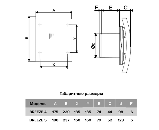 Diciti Breeze 4С Turbo, Диаметр: 100 мм, Цвет: Белый, Производительность (м³/ч): 110, Управление: Выключатель, Датчик влажности, таймер и фотодатчик: Нет, - 5