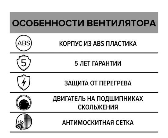 ERA Euro 5S, Диаметр: 125 мм, Обратный клапан: Нет, Таймер: Нет, Датчик влажности: Нет, Автоматические жалюзи: Нет, Управление: Выключатель, - 7