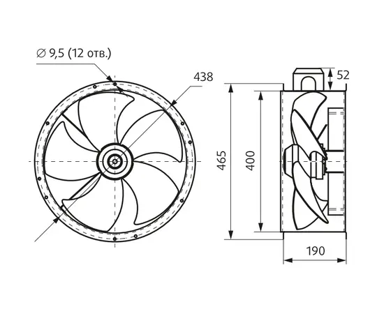 Nevatom VO 450-4E-01-B, Диаметр: 450 мм, Питание: 220 В (1Ф), Серия: Фланцевые, - 4