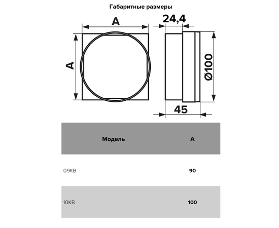 Переходник Era 10КВ, Типоразмер (мм): 100 мм, Элемент воздуховода: Переход, Выберите 2-ой размер для перехода, тройника, врезки (первым всегда идет диаметр большего размера): 100х100 мм, - 5