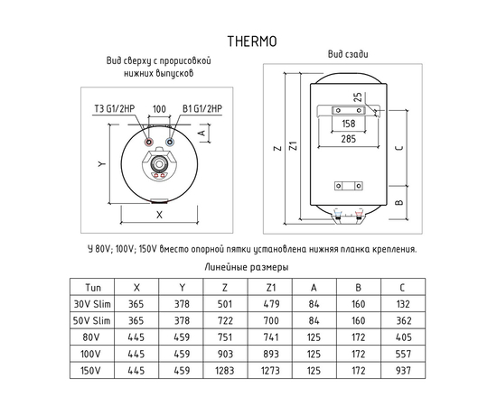 Thermex Thermo 50 V Slim, Объем, л: 50, - 10